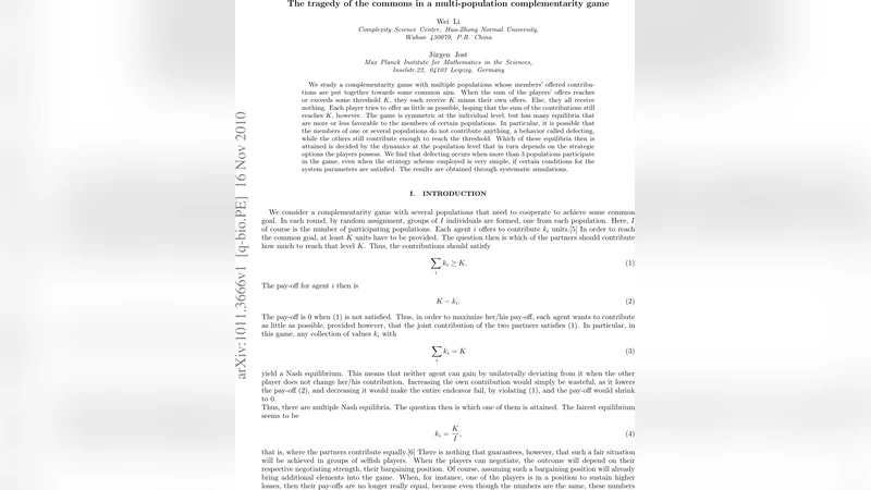 다중집단 보완 게임에서의 공동자원 비극