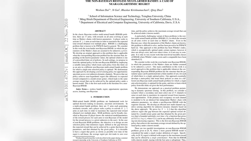 비베이즈식 레스트리스 밴딧의 근로그리즘 회귀와 최적 정책 학습
