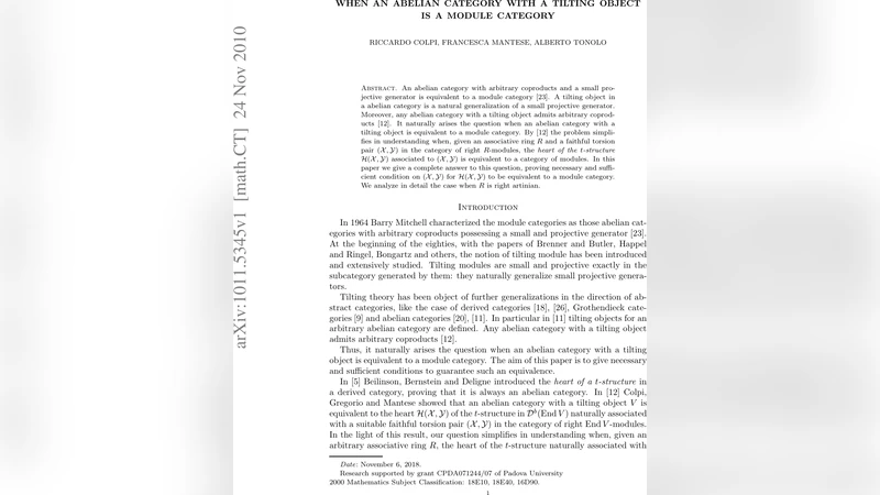 틸팅 객체를 가진 아벨 범주가 모듈 범주와 동형인 경우