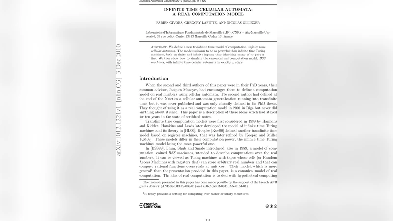 무한시간 셀룰러 오토마타와 실수계산 모델