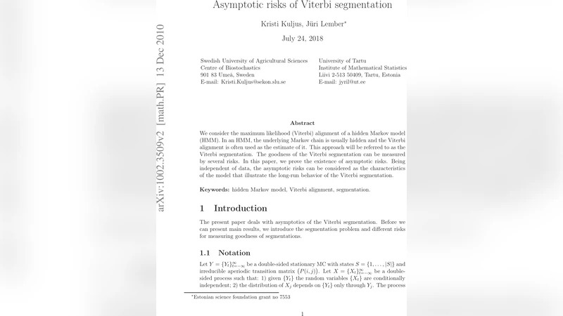 Viterbi 분할의 장기 위험 특성 연구