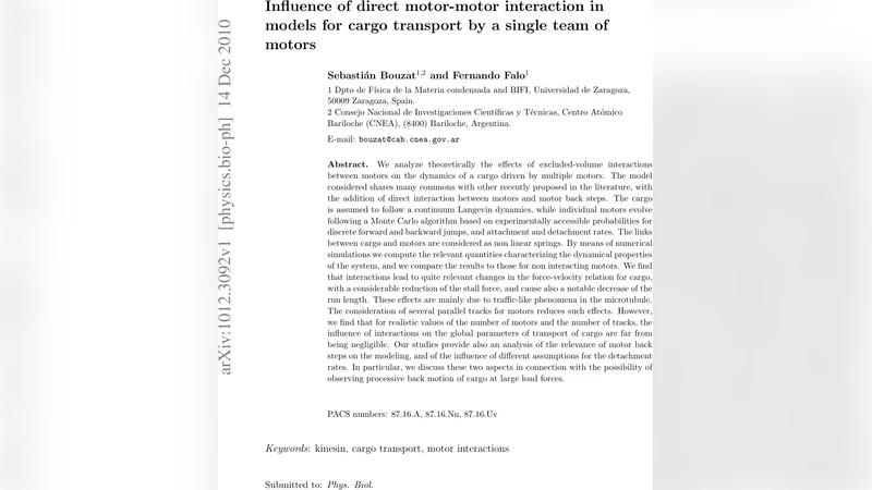 직접 모터 상호작용이 단일 팀 모터에 의한 화물 운송 모델에 미치는 영향