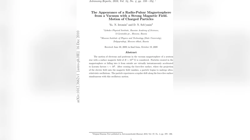 진공 중 강자성장인자 펄서 자기권의 모습과 입자 운동