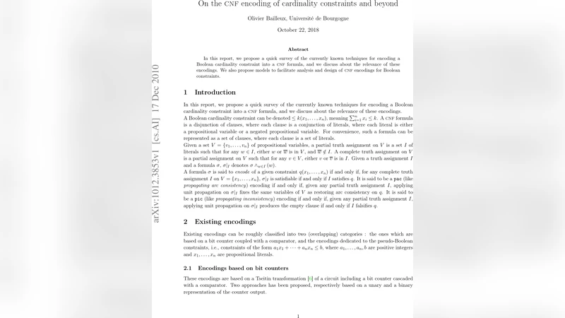 불리언 카디널리티 제약의 CNF 인코딩과 그 확장