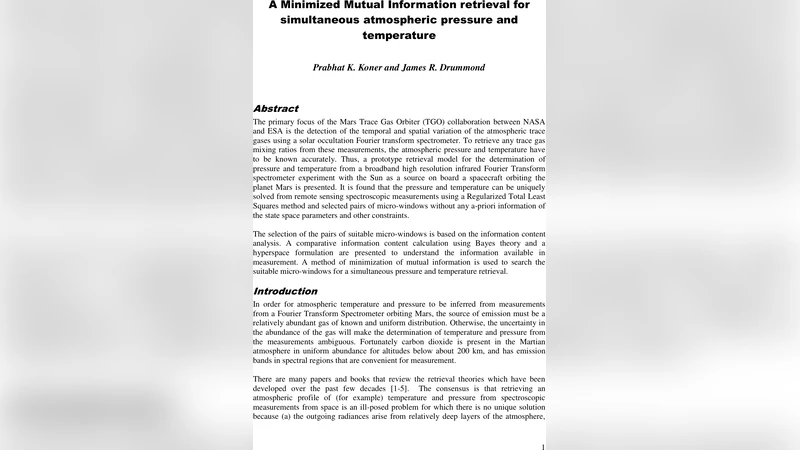마스 대기압·온도 동시 추정을 위한 최소 상호정보 마이크로윈도우 선택