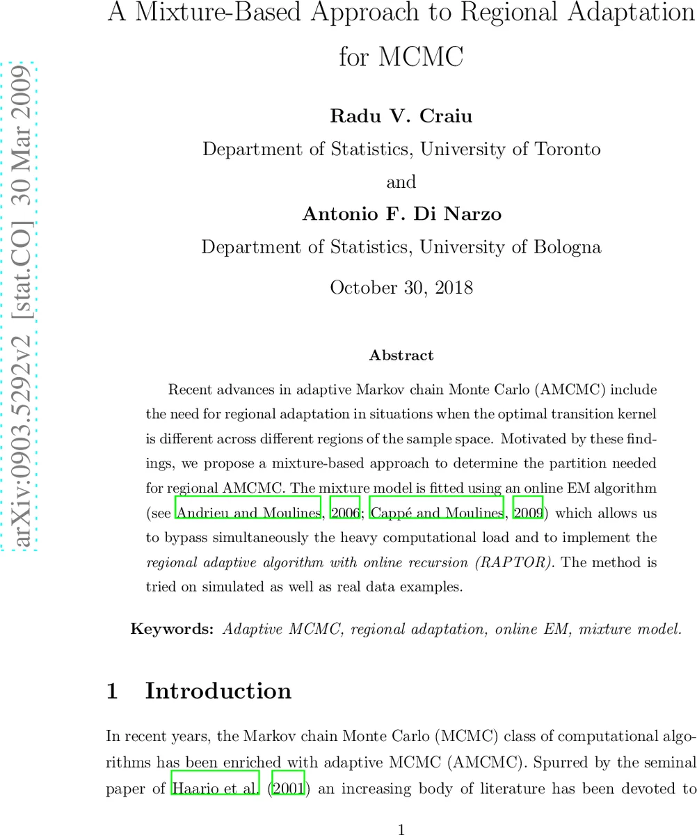 지역 적응형 MCMC를 위한 혼합 기반 접근법