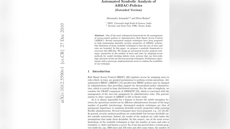무한 사용자와 역할을 위한 ARBAC 정책 자동 심볼릭 분석