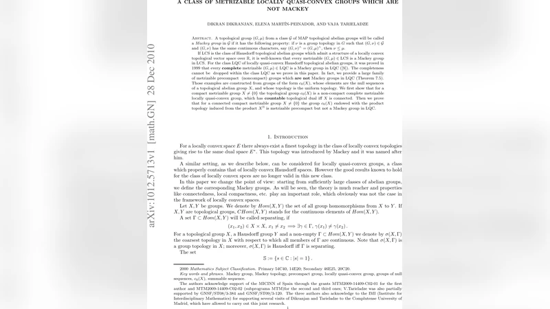 완비성 없는 계량가능 로컬 준볼록군의 매키성 부재