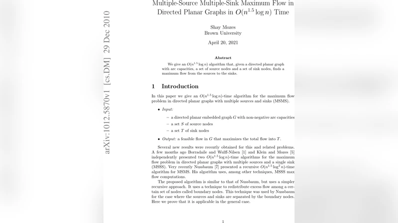 플래너 그래프에서 다중 출발·다중 도착 최대 유량을 n1.5 로그 n 시간에 구하기