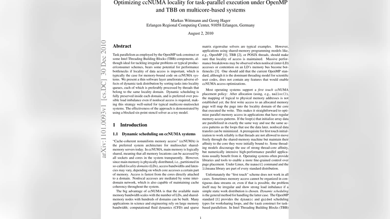 멀티코어 기반 시스템에서 OpenMP와 TBB를 이용한 작업 병렬 실행을 위한 ccNUMA 지역성 최적화