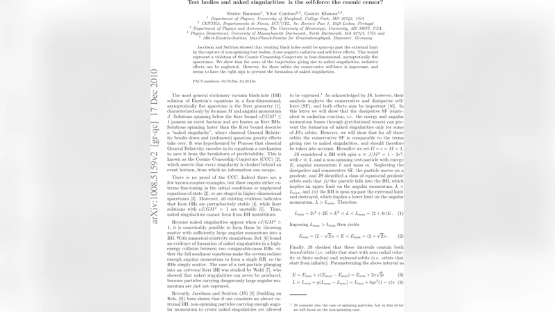 테스트 물체와 나체 특이점 자체 힘이 우주 검열자를 막을까