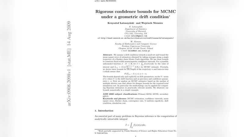 마코프 체인 MCMC의 기하학적 드리프트 조건 하 신뢰 구간 엄격히 설정