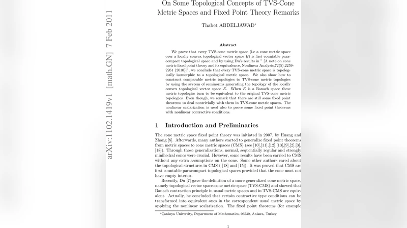 TVS 콘 메트릭 공간의 위상 구조와 고정점 이론에 관한 새로운 고찰