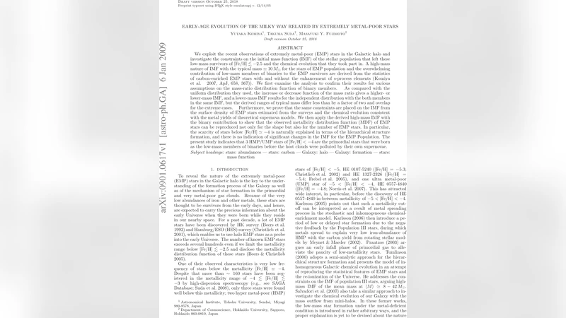 초저금속 별이 들려주는 은하 초기 진화와 대질량 초기 질량함수