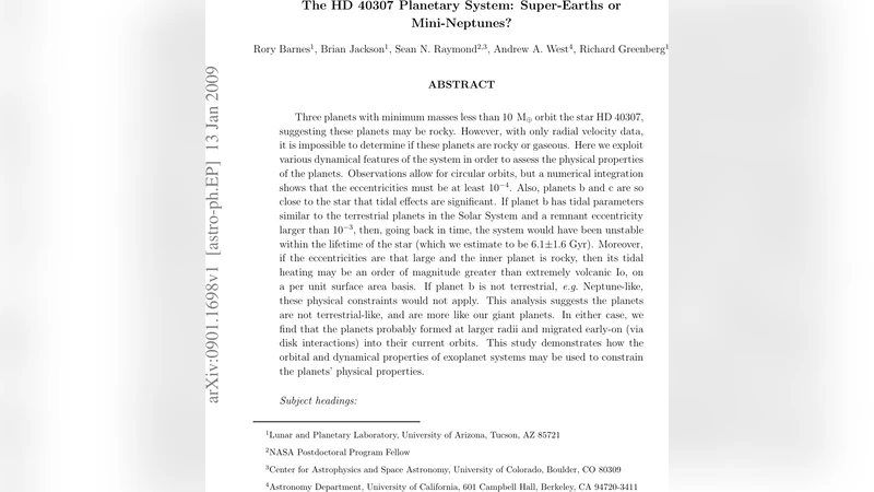 HD 40307 행성계: 암석 행성인가 거대 가스 행성인가