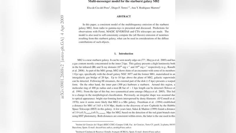 M82 별폭발 은하의 다중 메신저 방출 모델