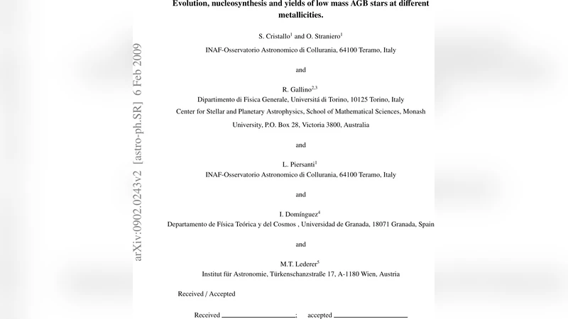 저질량 AGB 별의 진화와 핵합성 및 원소 수율