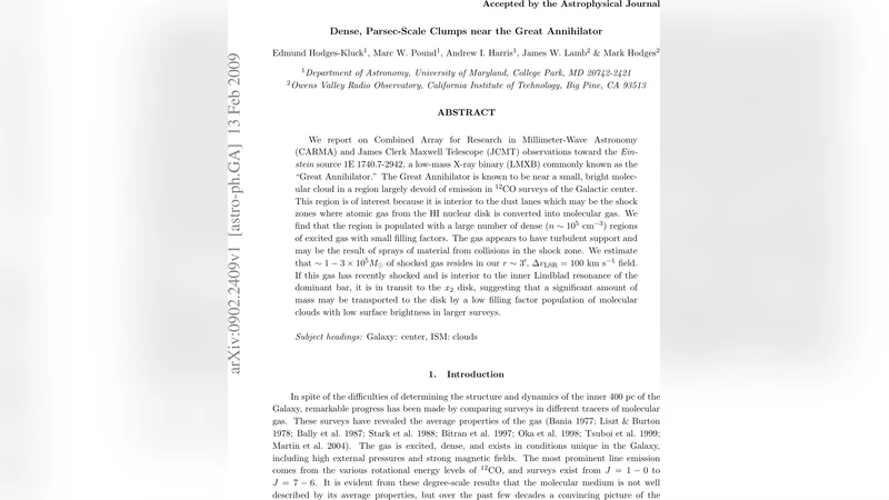 대소멸자 근처의 조밀한 파섹 규모 구름
