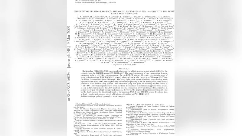 Fermi LAT, 젊은 라디오 펄서 PSR J1028‑5819의 감마선 펄스 최초 발견