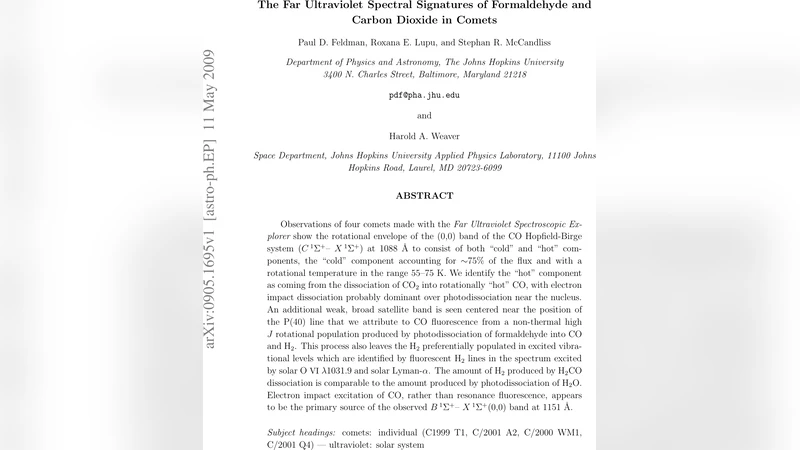 혜성에서 포름알데히드와 이산화탄소의 원거리 자외선 스펙트럼 해석