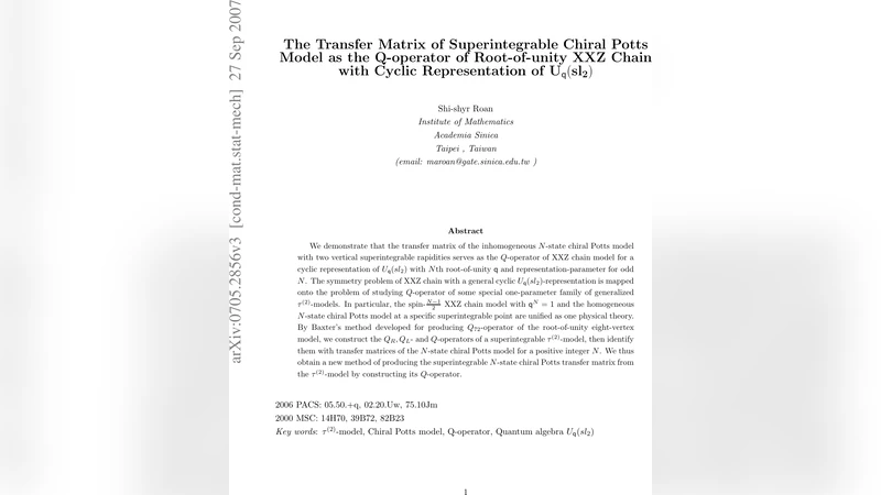 초적분 차이 포츠 모델 전이 행렬, 루트 오브 유닛 XXZ 체인의 Q 연산자
