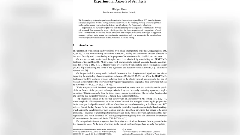LTL 합성 도구의 실험 평가: 현황, 문제점 및 표준화 방안