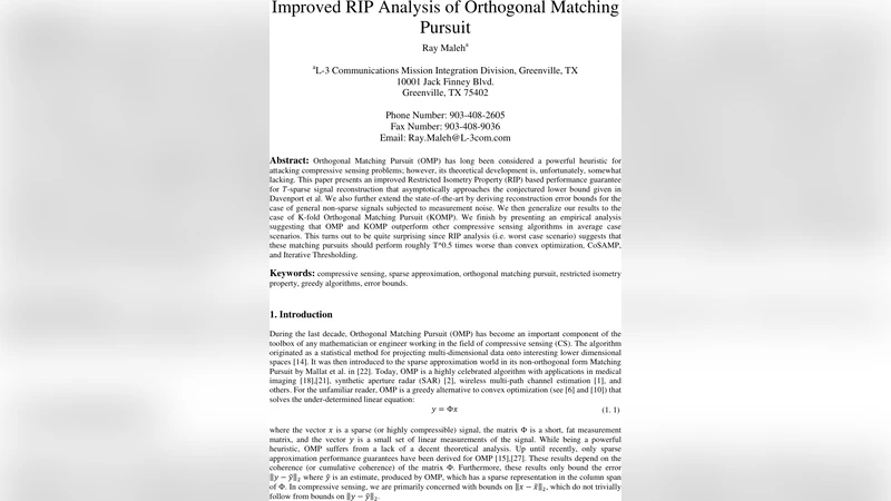 OMP의 향상된 RIP 분석과 KOMP 일반화