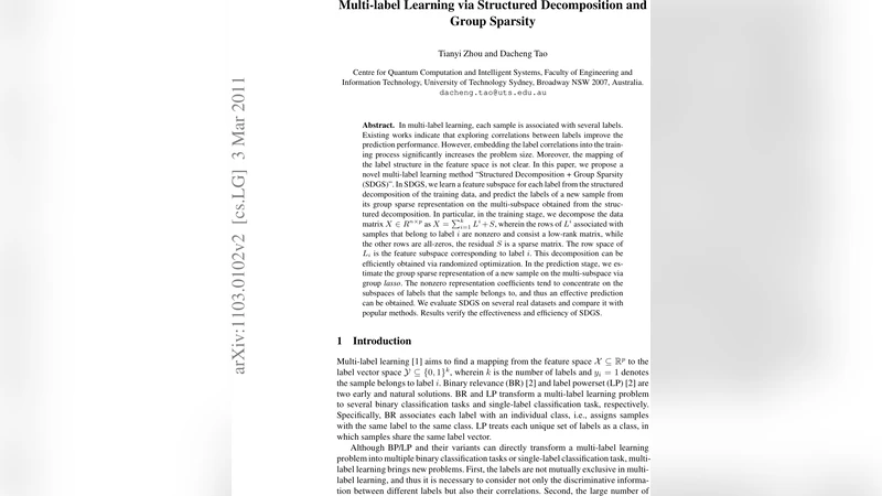 구조적 분해와 그룹 희소성을 활용한 다중 라벨 학습