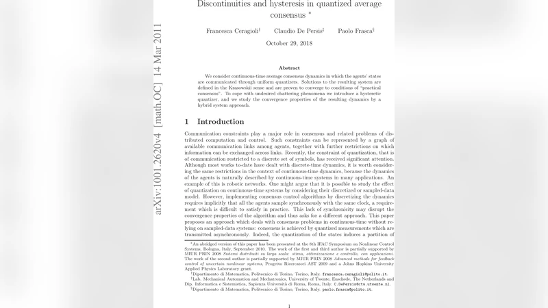 양자화 평균 합의의 불연속성과 히스테리시스