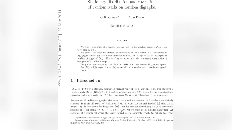 무작위 유향 그래프에서의 정지분포와 커버 타임