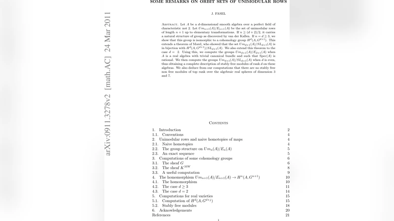 유니모듈라 행의 궤도 집합에 대한 코호몰로지 해석