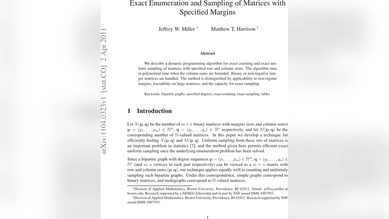 지정된 행열 합을 갖는 행렬의 정확한 열거와 샘플링