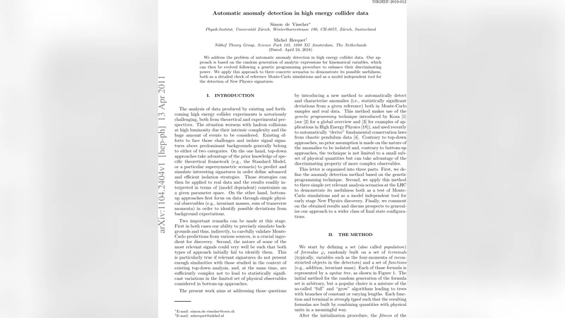 자동 이상 탐지를 위한 유전 프로그래밍 기반 입자 충돌 데이터 분석