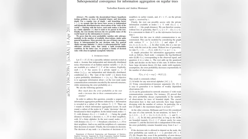 정규 트리에서 정보 집합의 서브지수 수렴 특성