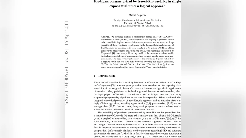 트리폭 파라미터화 문제의 단일 지수 시간 해결을 위한 존재‑계산 모달 논리