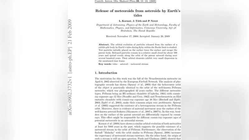 지구 조석에 의한 소행성 파편 방출 메커니즘