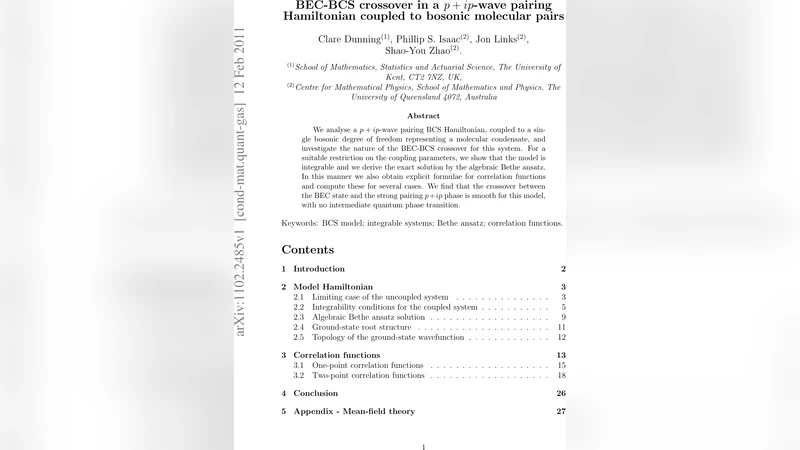 p plus ip 파동 짝짓기와 보존 분자 결합의 BEC BCS 교차 현상