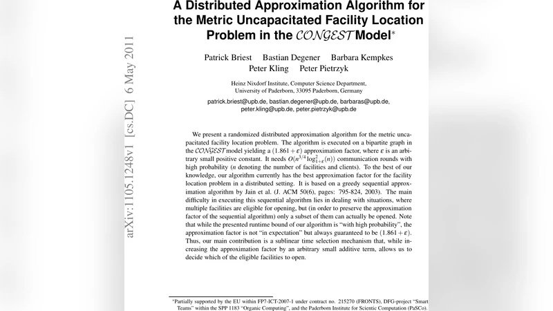 분산 환경에서 메트릭 무용량 시설 배치 문제를 위한 1.861‑근사 알고리즘
