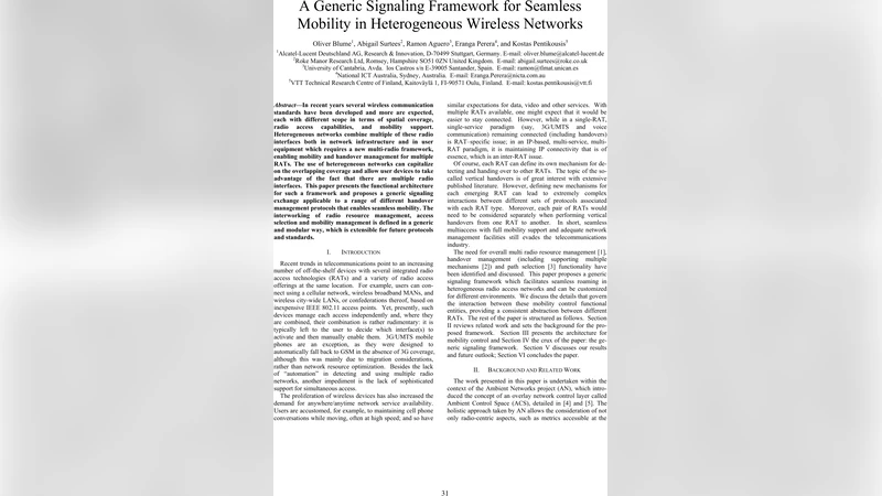 이종 무선망을 위한 범용 시그널링 프레임워크와 무중단 이동성 관리