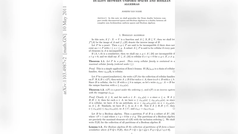 완전 비아키메데안 균일공간과 부울대수의 새로운 이중성