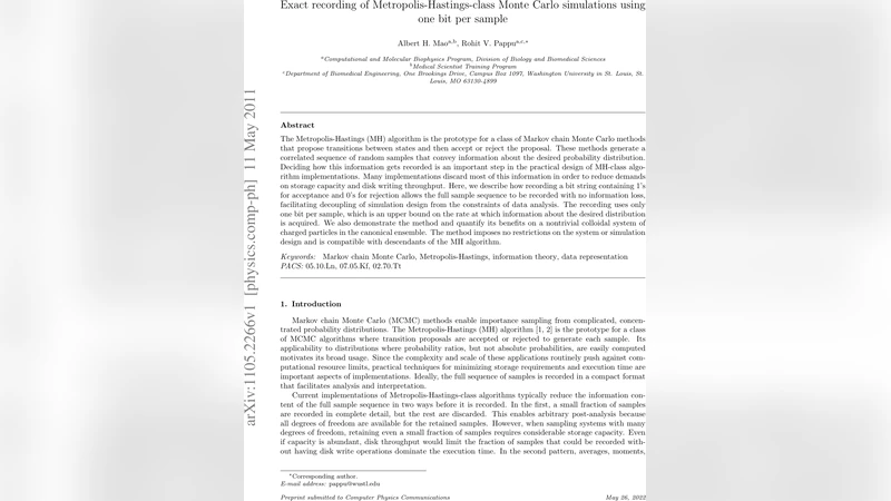 메트로폴리스 헤스팅스 시뮬레이션을 1비트로 정확히 기록하기