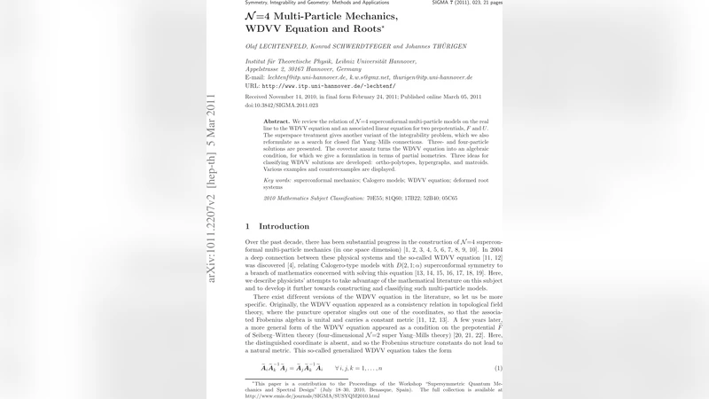 N 4 다입자 역학과 WDVV 방정식, 그리고 루트 구조의 새로운 연결