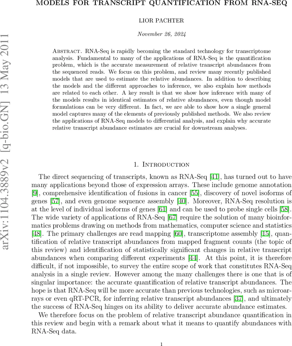 RNA Seq 전사체 정량 모델 총정리