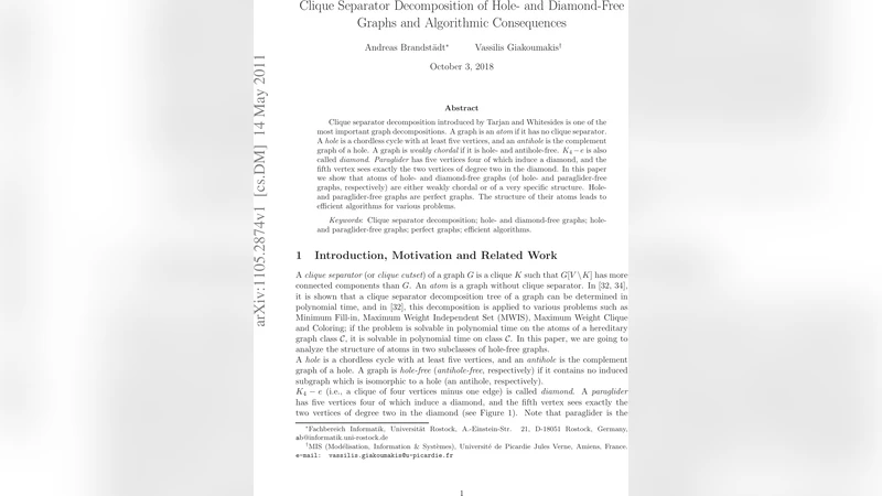 구멍·다이아몬드·패러글라이더 자유 그래프의 원자 구조와 효율적 알고리즘