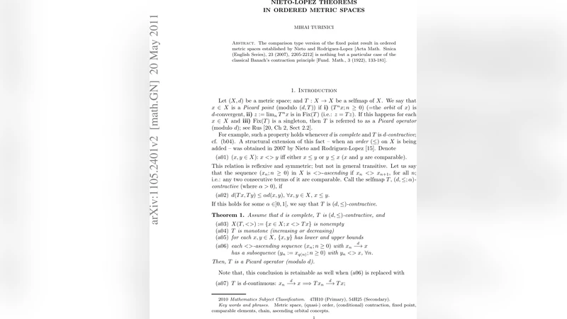 정렬된 거리공간에서의 Nieto Lopez 정리