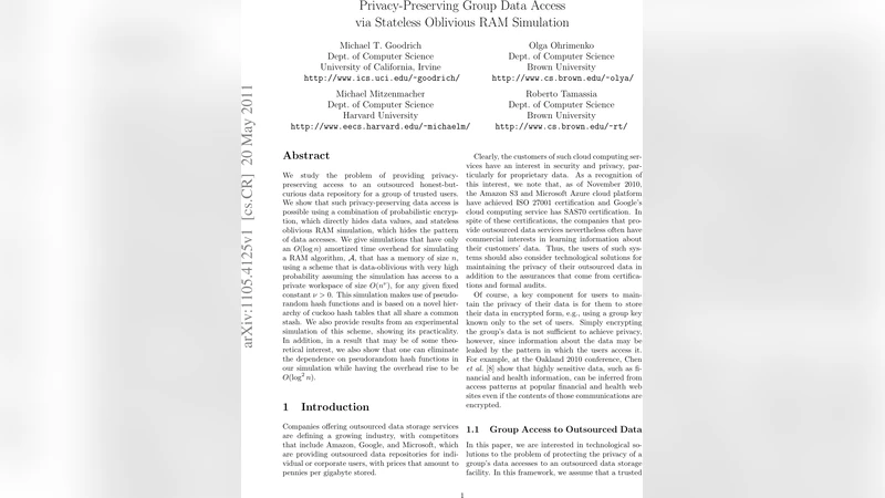 그룹 데이터 접근을 위한 무상태 오블리비어스 RAM 시뮬레이션