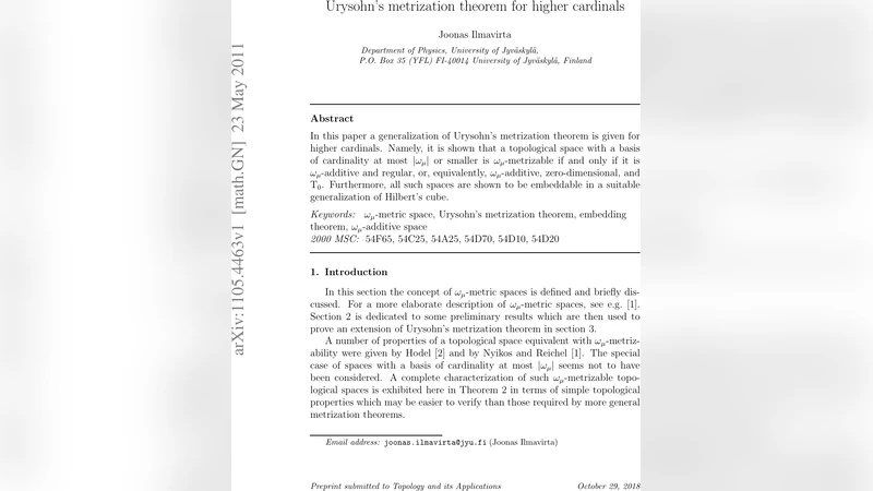 고차 기수에 대한 우리소프 메트리제이션 정리의 확장