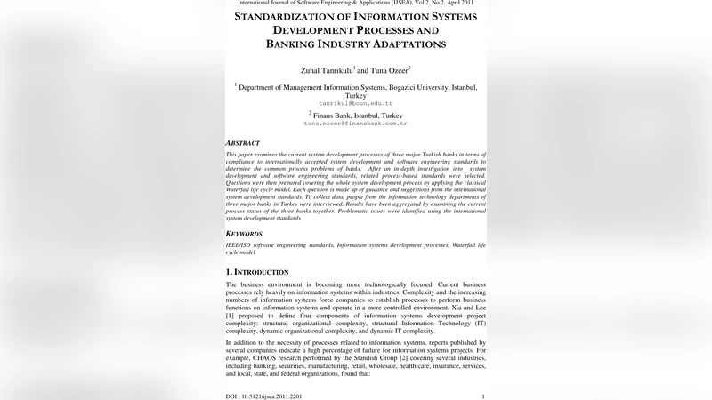 은행 시스템 개발 표준화와 현황 분석: 터키 주요 은행 사례