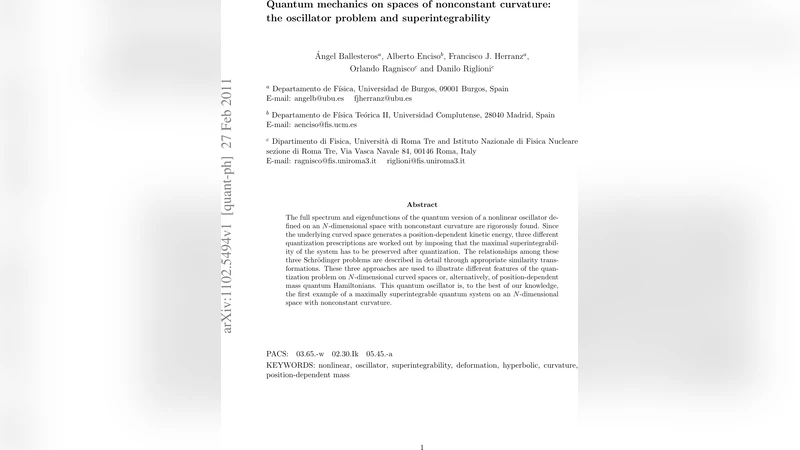 비정상 곡률 공간에서의 양자 진동자와 초적분성