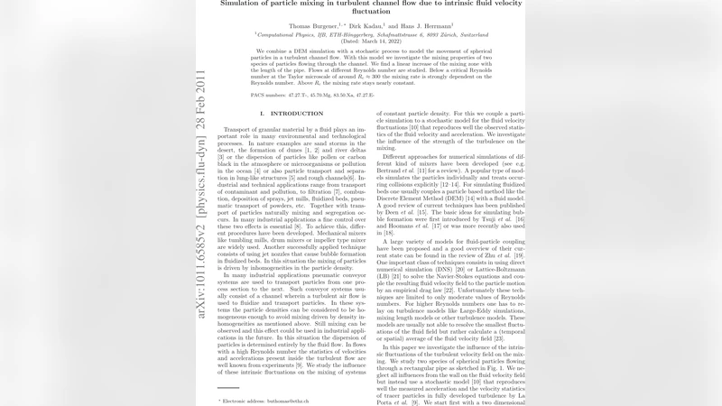 난류 채널 흐름에서 입자 혼합 시뮬레이션